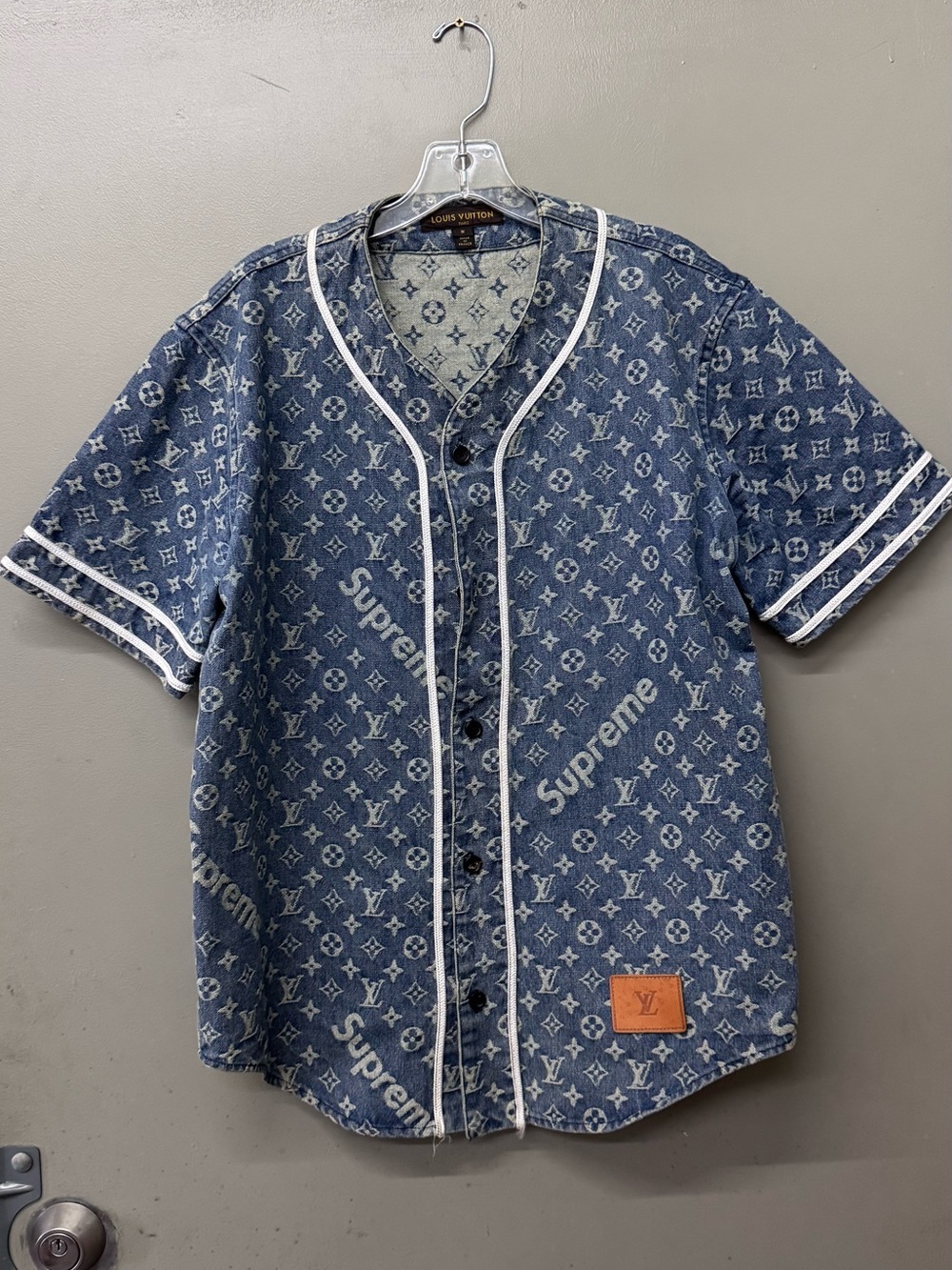 Louis Vuiton X Supreme Jacquard Denim Baseball Jersey Mens size Small